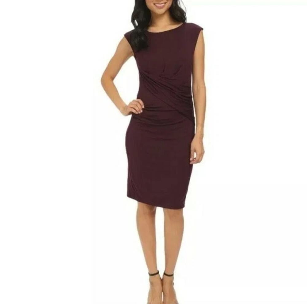 NWT Kut From The Kloth Mollee Sheath Knit Dress 14 Plum Purple Ruched Cocktail